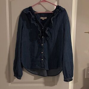 LOFT Denim Ruffled Blouse